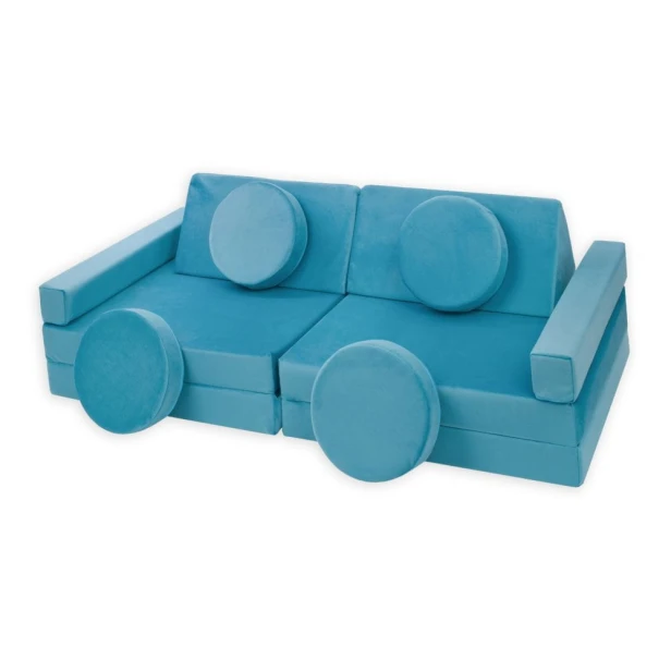 Turkusowa sofa modułowa dla dzieci 10 elementów – gładka pianka wysokiej jakości