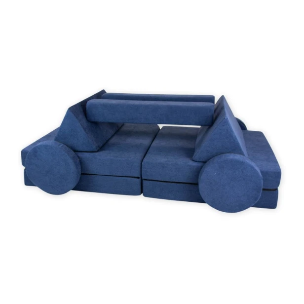 Niebieska sofa modułowa dla dzieci 10 elementów – gładka kanapa piankowa dla chłopca
