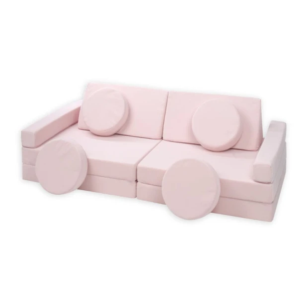 Różowa sofa modułowa dla dzieci 10 elementów – gładka kanapa do pokoju dziewczynki