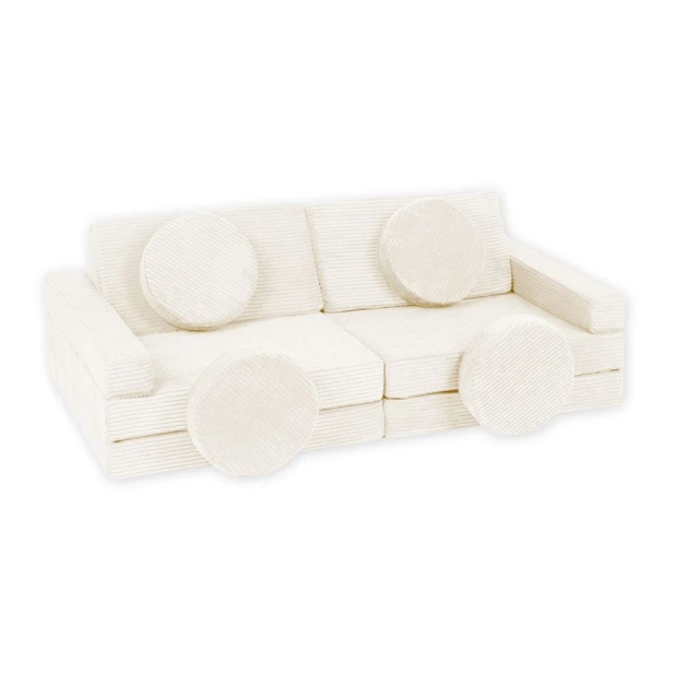 Beżowa sofa modułowa 10 el. ze sztruksu – zestaw mebli piankowych w stylu boho