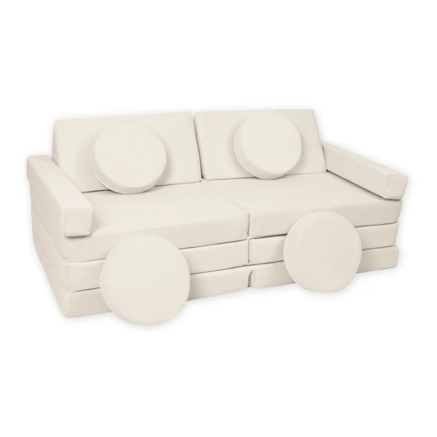 Sofa modułowa 14 el. Ecru/Beż – gładka kanapa piankowa Velvet do pokoju dziecka