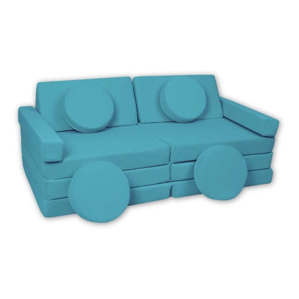 Turkusowa sofa modułowa 14 el. Velvet – niebieski zestaw klocków piankowych XXL
