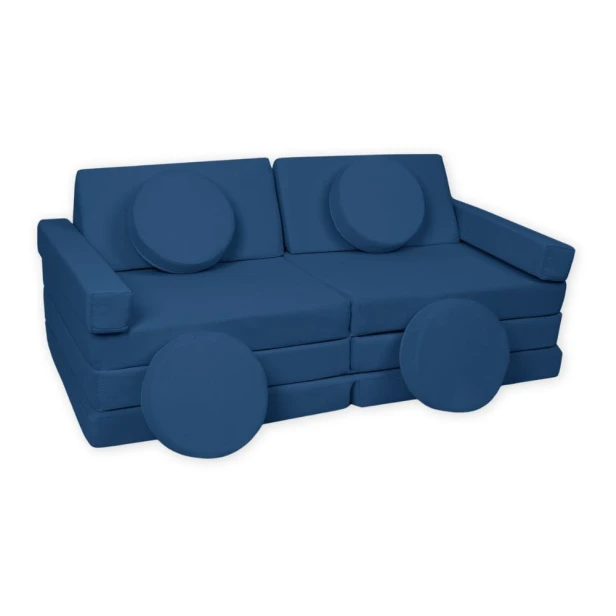 Granatowa sofa modułowa 14 el. Velvet – welurowa kanapa piankowa dla chłopca