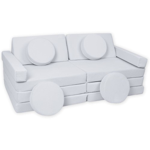 Jasnoszara sofa modułowa 14 el. Velvet – gładka kanapa piankowa plac zabaw