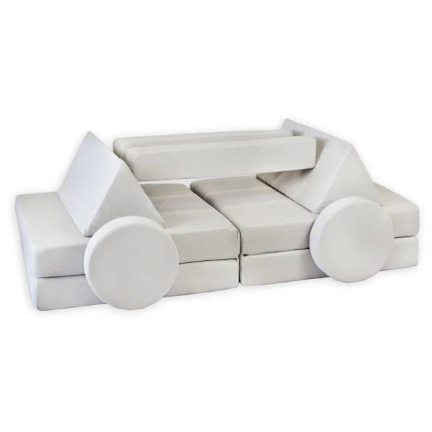 Szara sofa modułowa dla dzieci 10 elementów – gładka kanapa piankowa BrickNest