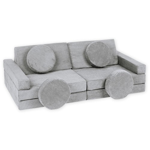 Szara sofa modułowa 10 el. ze sztruksu – sensoryczna kanapa piankowa BrickNest