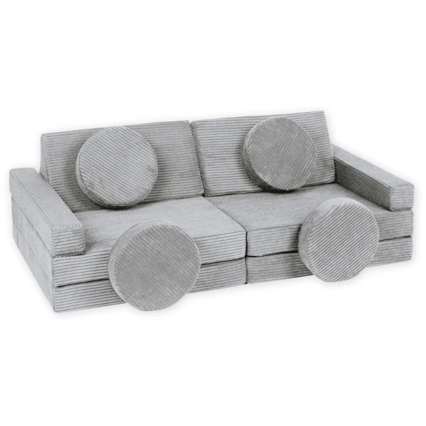 Szara sofa modułowa 10 el. ze sztruksu – sensoryczna kanapa piankowa BrickNest