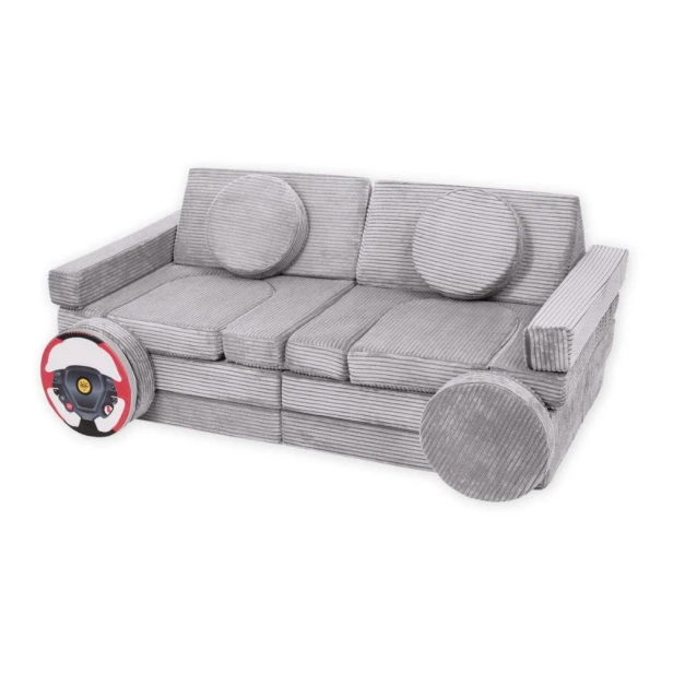 Sztruksowe siedziska i maty piankowe – rozłożona sofa modułowa 14 el.