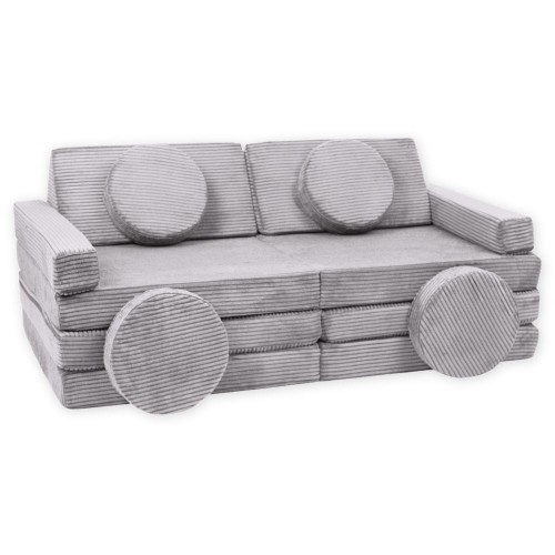 Szara sofa modułowa 14 el. ze sztruksu – duży piankowy plac zabaw BrickNest