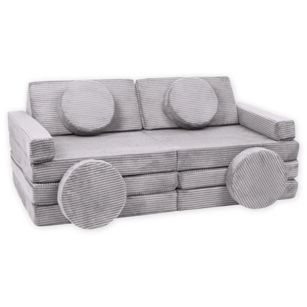 Szara sofa modułowa 14 el. ze sztruksu – duży piankowy plac zabaw BrickNest