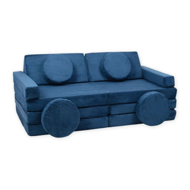 Granatowa sofa modułowa 14 el. ze sztruksu – piankowe klocki dla chłopca