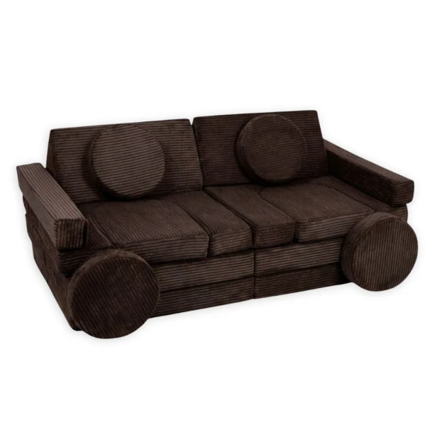 Brązowa sofa modułowa 14 el. ze sztruksu – czekoladowa kanapa piankowa Chocolate Dream