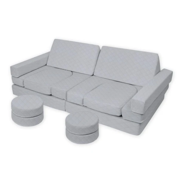 Pikowane moduły piankowe do siedzenia i zabawy – rozłożona sofa 14 elementów