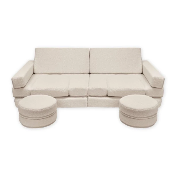 Elegancka sofa piankowa dla dzieci z tkaniny baranek – Cappuccino zestaw 14 elementów do salonu