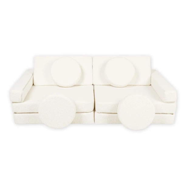 Ecru/beż sofa modułowa 10 el. z tkaniny bukla (boucle) – elegancki i miękki kącik zabaw