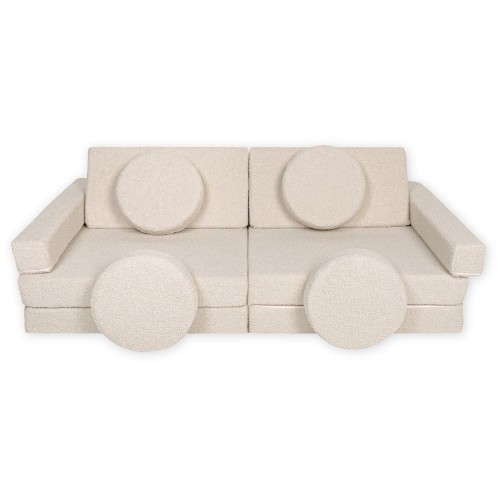 Cappuccino sofa modułowa 10 elementów z tkaniny bukla – sensoryczny i stylowy plac zabaw BrickNest