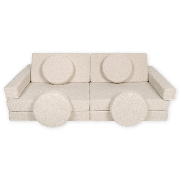 Cappuccino sofa modułowa 10 elementów z tkaniny bukla – sensoryczny i stylowy plac zabaw BrickNest