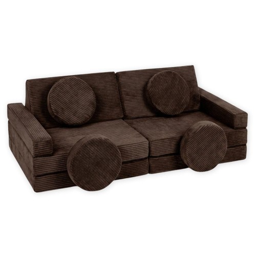 Brązowa sofa modułowa sztruks dla dzieci czekoladowa