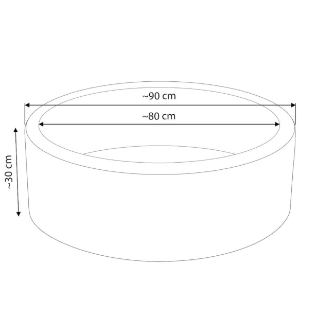 Wymiary i schemat techniczny okrągłego suchego basenu 90x30 cm z miękkiego weluru