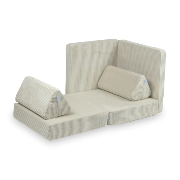 Beżowa kremowa mini sofa modułowa piankowa sztruks